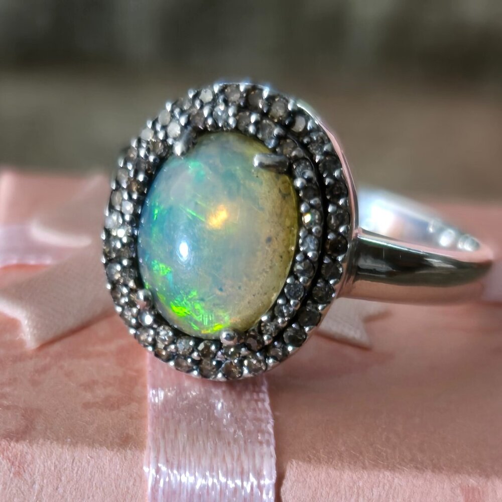 Opal ring, 925 silver, size 10
